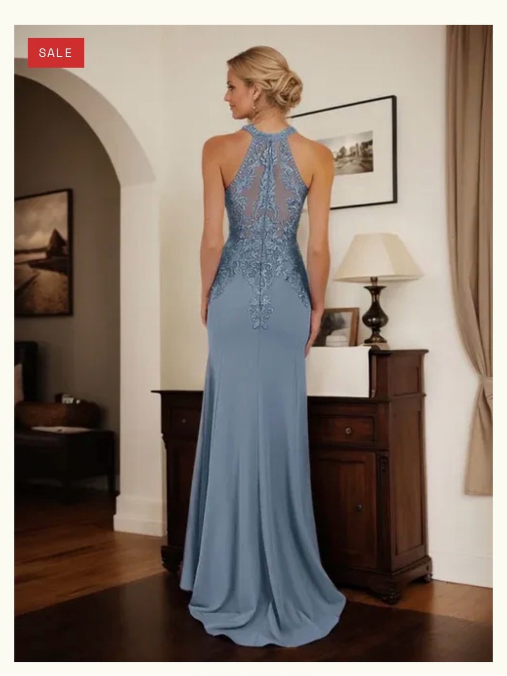 Dreamylily Sheath Halter Long Mother of Bride Dress With Appliques - Picture 5 of 5